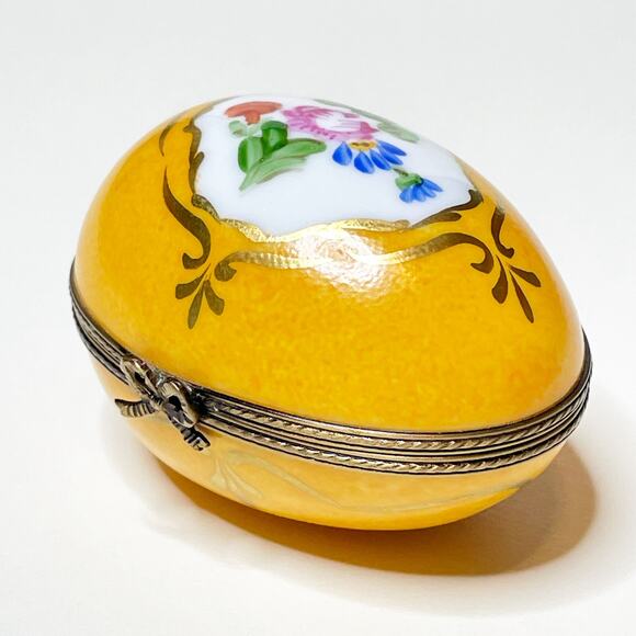 Limoges Box Floral Egg Hand Painted Porcelain Trinket - Picture 1 of 4